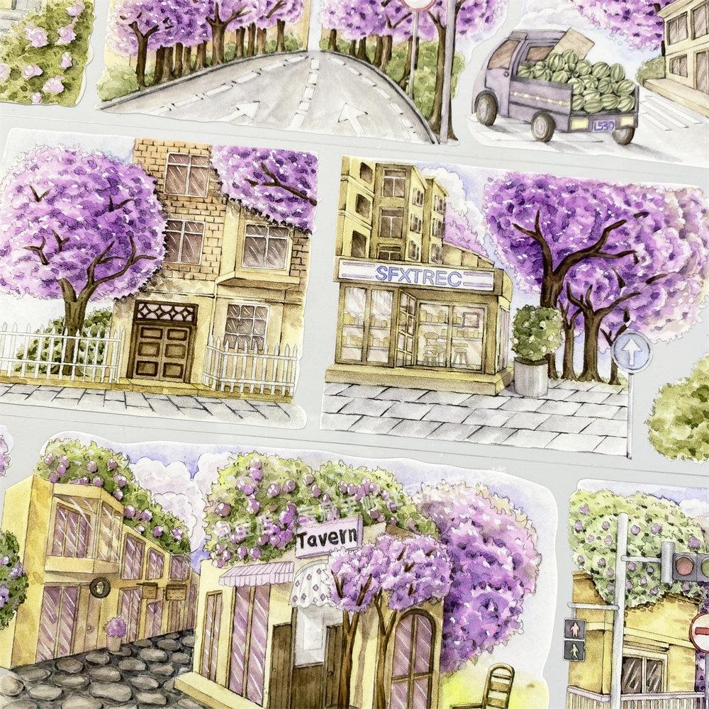 Journal A219 Purple Alley Flower City BoBo Fish Street View Tree Antique PET Scrapbook Collage Diy Sticker