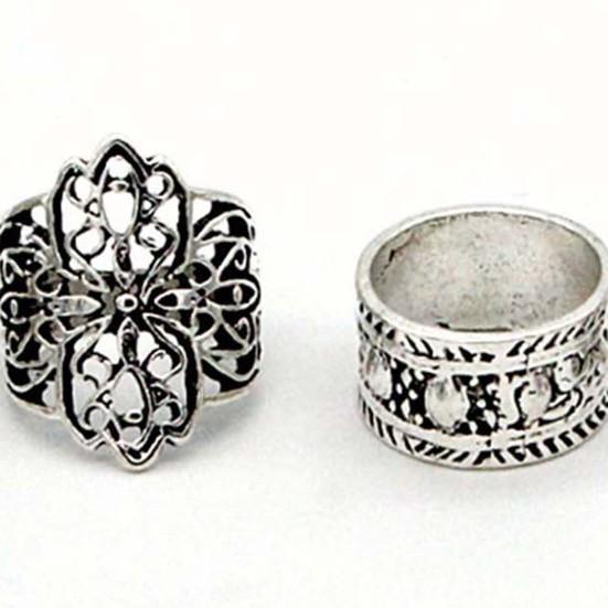 4Pcs/Set Unisex Rings Wide Ethnic Style Hollow Carved Pattern Knuckle Rings Jewelry Accessories