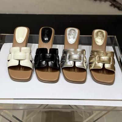 Мода 2025Коричневые кожаные женские шлепанцы с открытой пяткой Повседневная плоская обувь для пары Пляжные туфли Удобные сандалии для