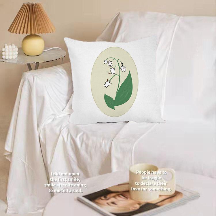 Nordic Simple Green Small Fresh Floral Modern Simple Pillow Sofa Living Room Model Suede Waist Pillow Case Pillow