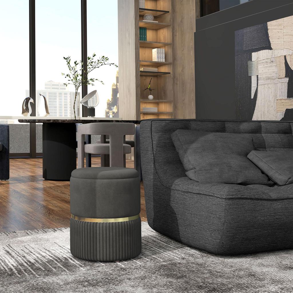 Pouf Ottoman Footrest Storage Box In Corduroy Velvet 36 X 36 X 44 Cm For Living Room Bedroom Gray
