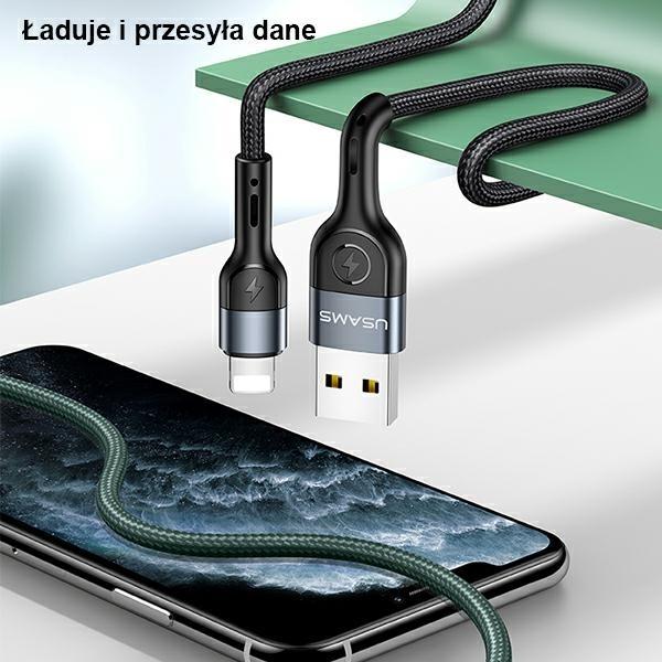 Usams Kabel Pleciony U55 2A Lightning Czarny/Black 1M Sj448Usb01 (Us-Sj448)