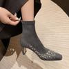 Beaded Suede Women Ankle Snow Boots Luxury Square Toe High Heels Shoes Brand New Winter 2025 Trend Designer Pumps Botas Mujer