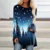 Plus Size Women Spring Tree Printed Comfy Long Sleeve Round Collar T-shirt Casual Baggy Mid Length Tee Tops