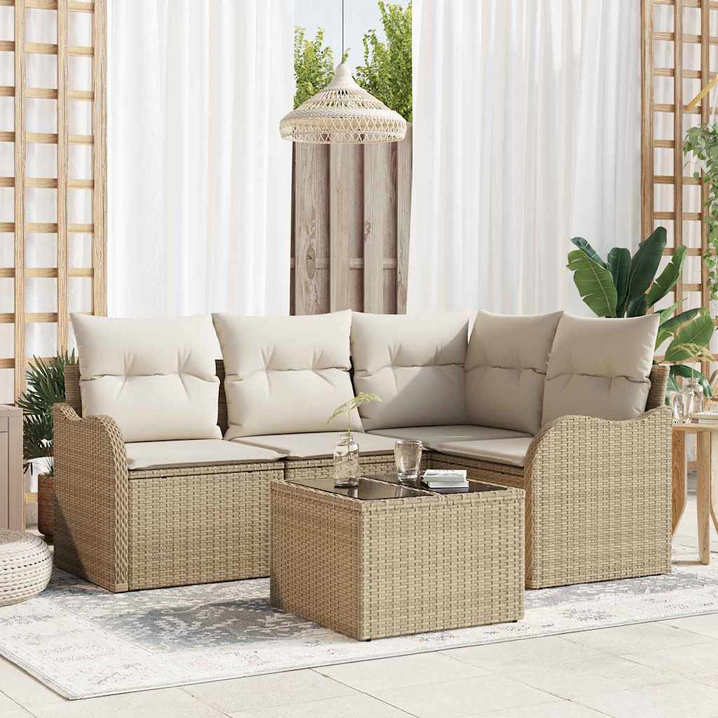 Garden Sofa Set with Storage 5 pcs Brown Poly Rattan