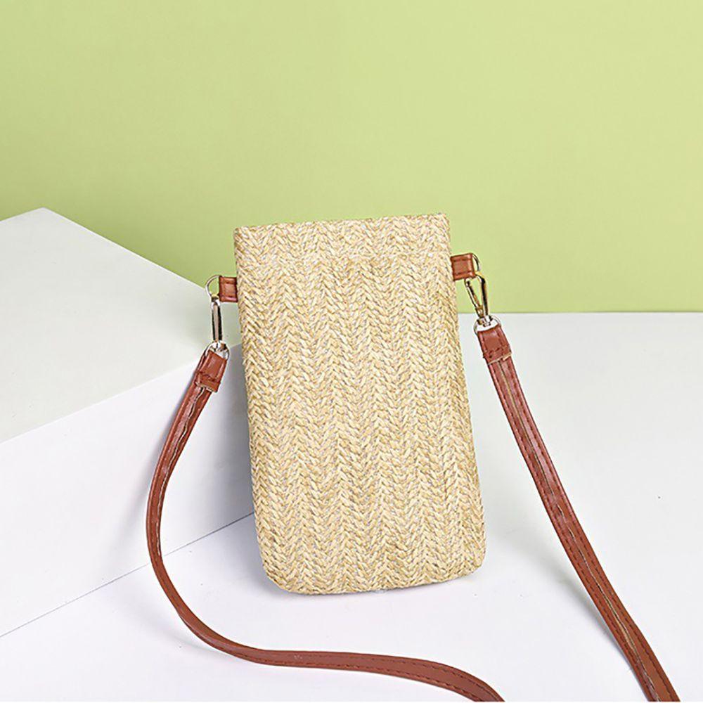 Модная женская богемная пляжная сумка через плечо с карманом для телефона, соломенная сумка-мессенджер на одном плече