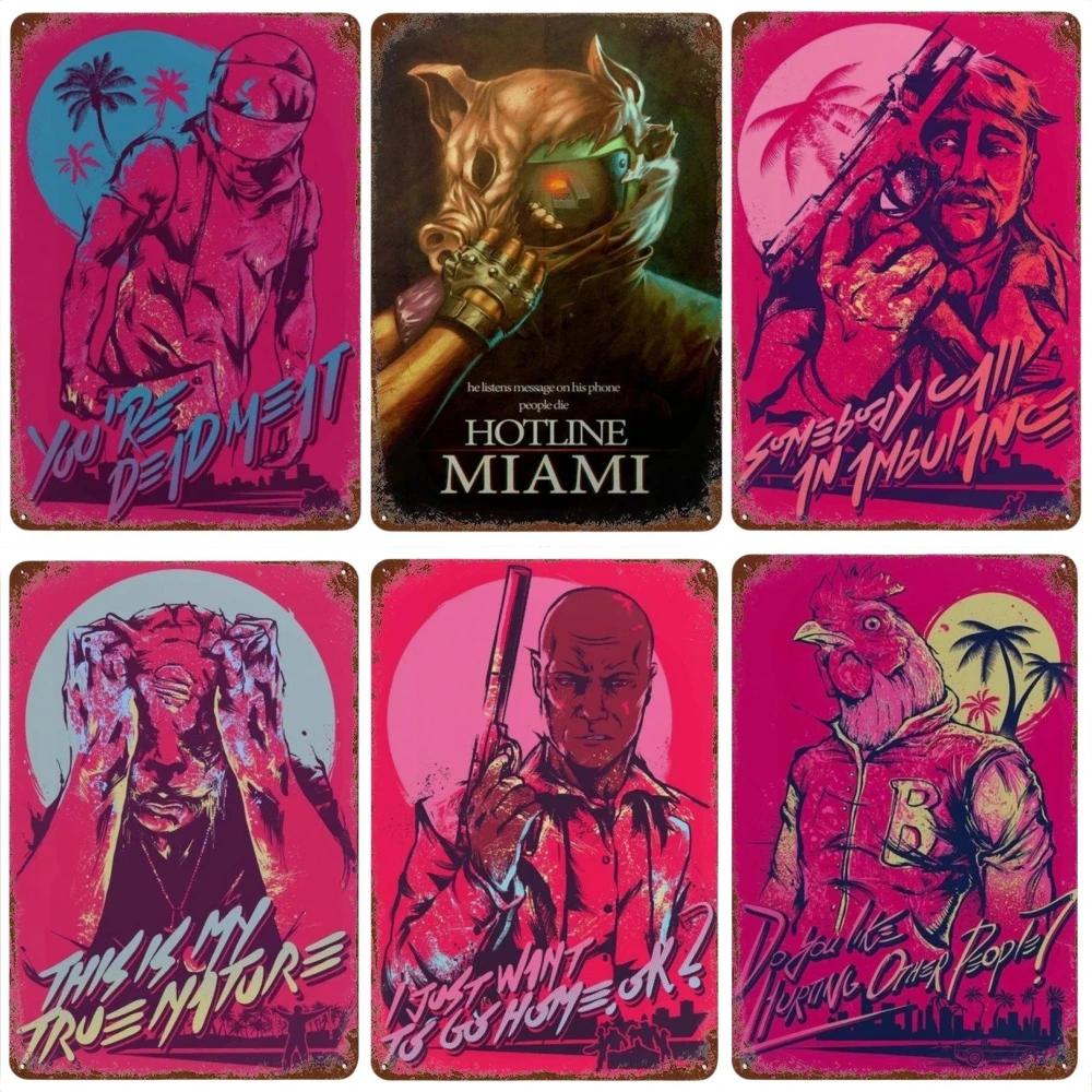 Постер Hotline Miami Горячие Классические Постеры Приключенческой Игры и Металлическая Жестяная Табличка Настенное Искусство Декорация Табличка Мужская Пещера Домашний Декор студия