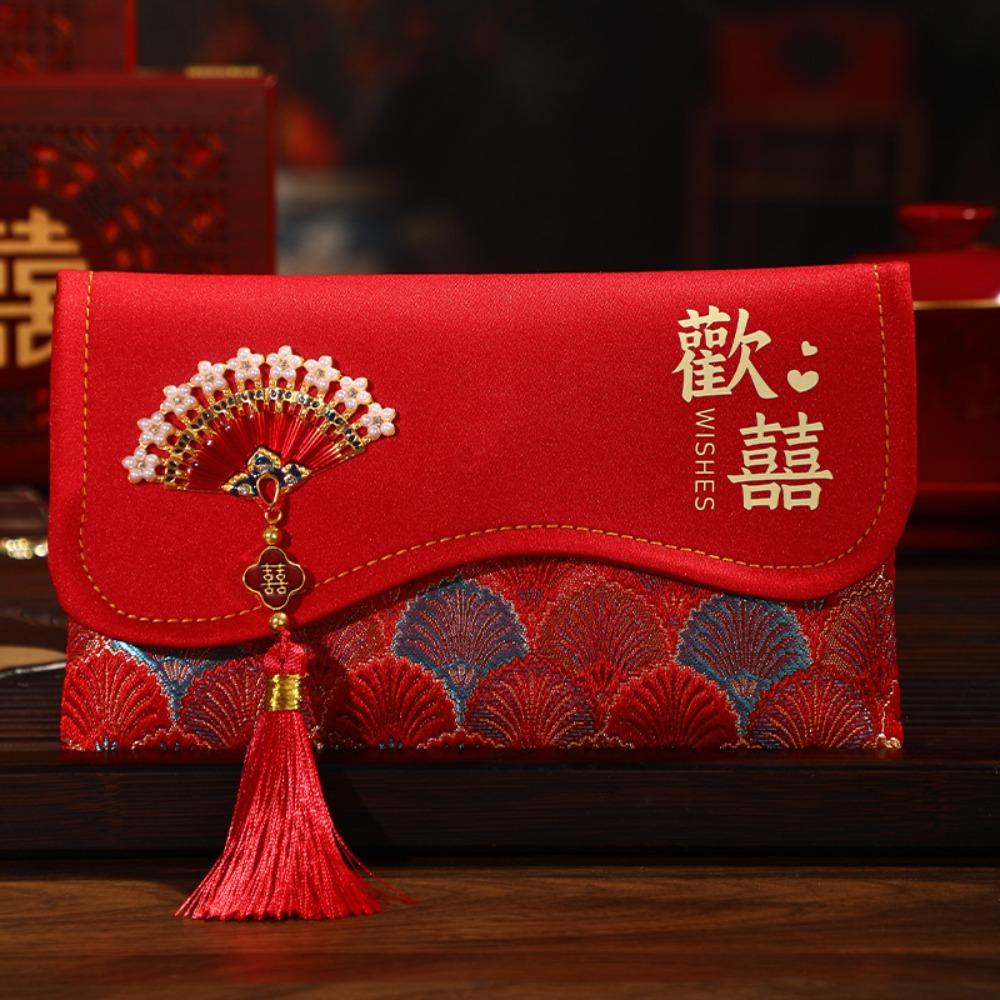 Traditional Red Envelope Best Wishes with Tassel Money Pocket Embroidery Details Handmade Brocade Bag Traditional Gift