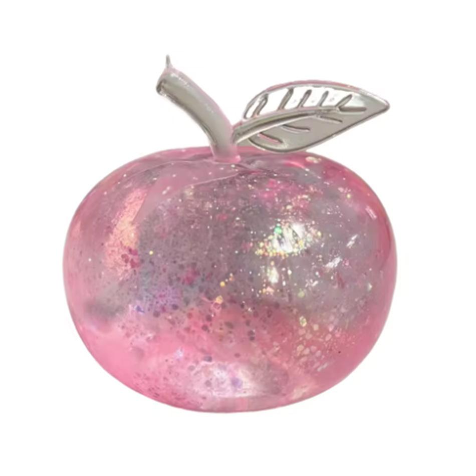 Transparent Glitter Apple Squishy Stress Relief Ball, Soft Fidget Sensory Toy, Slow Rebound Squeeze Toy, Popular Christmas Gift