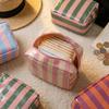 Portable PVC Striped Makeup Bag Mini Cosmetic Pouch Cute Toiletry Bag  Daily Use