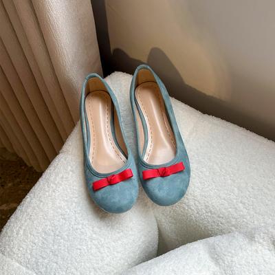 Версия из овчины~ Французские балетки с круглым носком, женские синие балетки на плоской подошве, вечерний бриз, легкие одинарные туфли