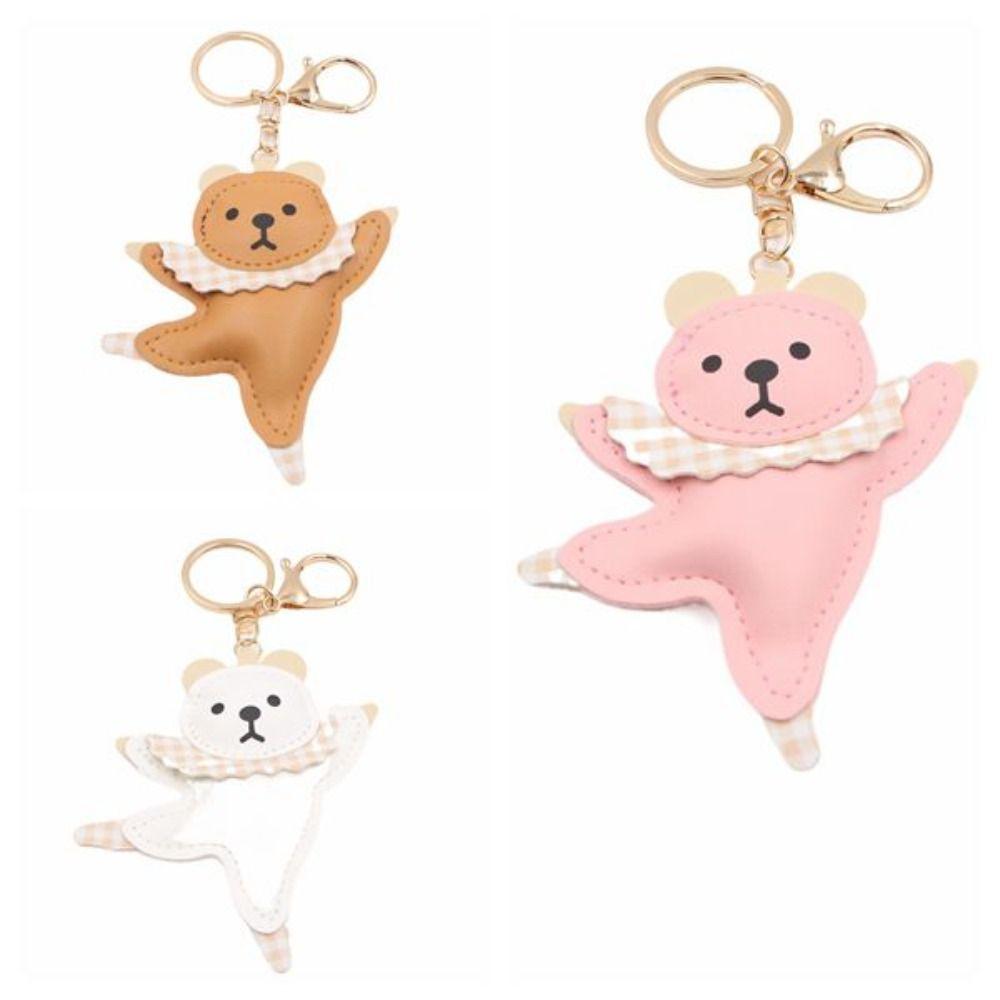 Patchwork PU Bear Pendant Animal Car Keyring Creative Ballet Bear Keychain Girl/Boy