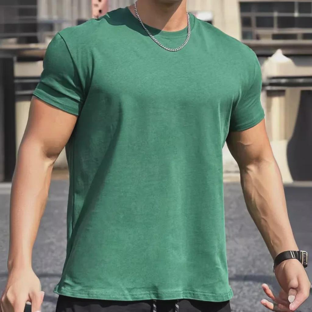 Мужская спортивная футболка с подплечниками и манжетами для бега и фитнеса - однотонная, американский стиль