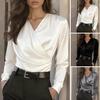 Женская рубашка универсальная приталенная с V-образным вырезом рабочая блузка однотонная с длинным рукавом немнущаяся офисная