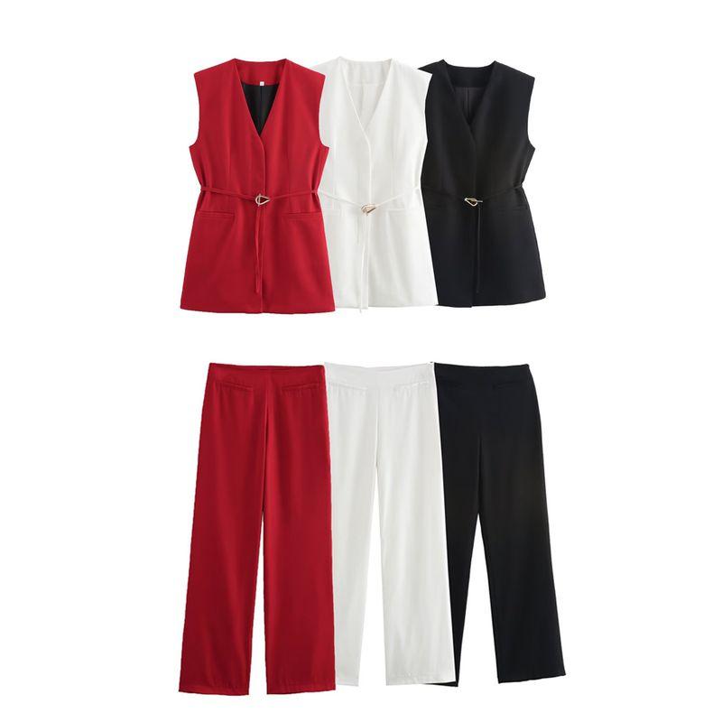Kaslead New Arrival Women's Fashion Style Split with Belt Vest Casual Pants 8383187 8550187