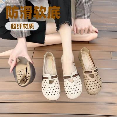 2025 новая весна и лето большой размер ретро этнический ветер пещера мягкая подошва женская обувь удобные и универсальные полые женские сандалии