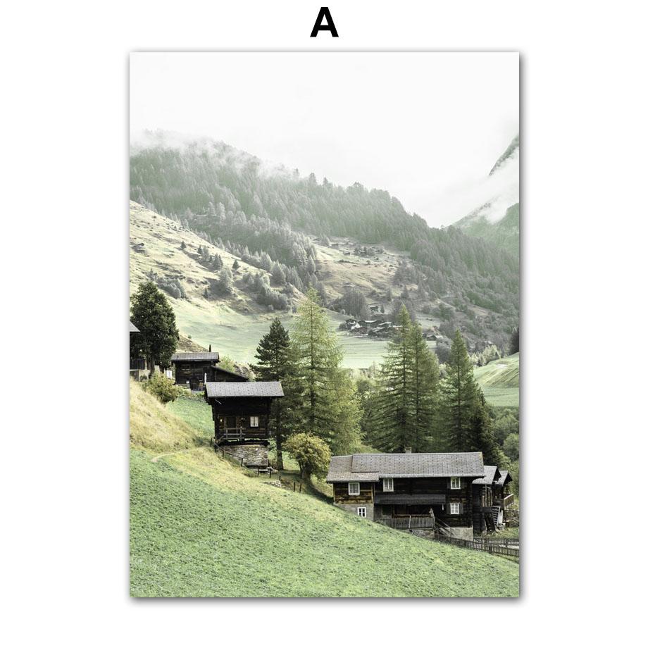 White Flower Dandelion Green Hill House Wall Art Canvas Painting Nordic Posters And Prints Wall Pictures For Living Room Decor