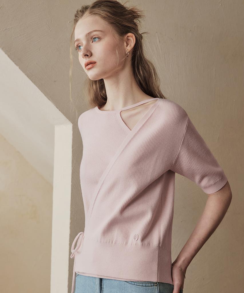 ZEROSTREET [2 Colors] Ribbed Cut-Out Wrap Knit