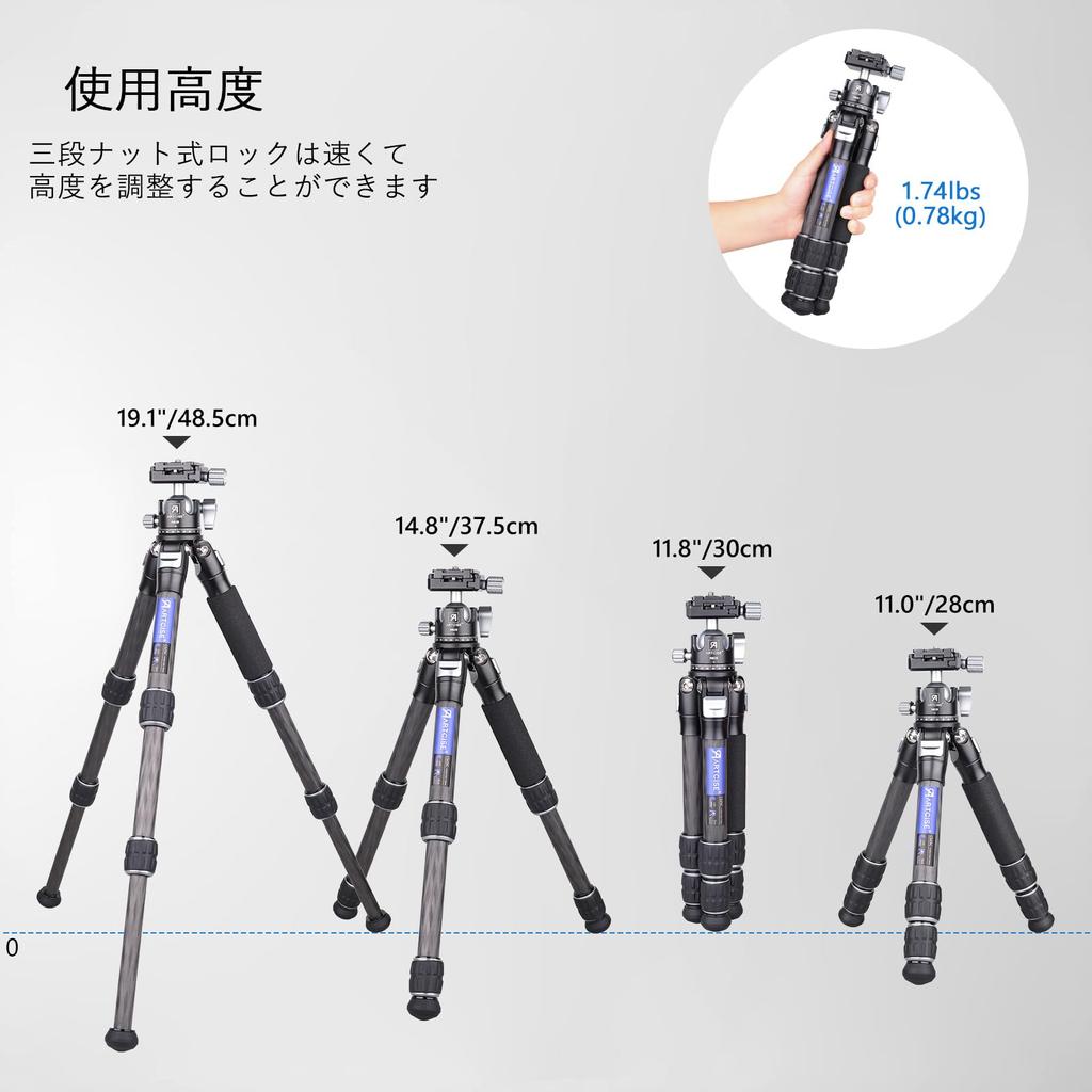ARTCISE Tube Mini Carbon Tripod 28 мм с шаровой головкой и низким центром тяжести, удобный для камеры настольный штатив с ЧПУ, совместимый с включает в себя хранилище для груза