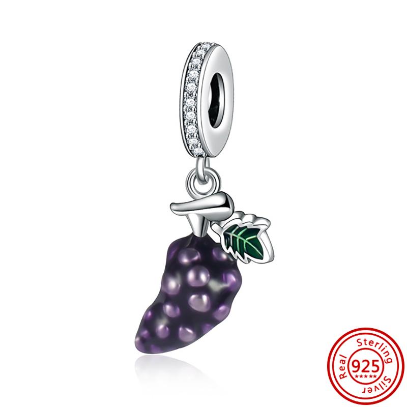 S925 серебро клубника виноград арбуз ананас вишня яблоко фруктовый стиль бусины подходят оригинальные подвески браслет DIY ювелирные изделия