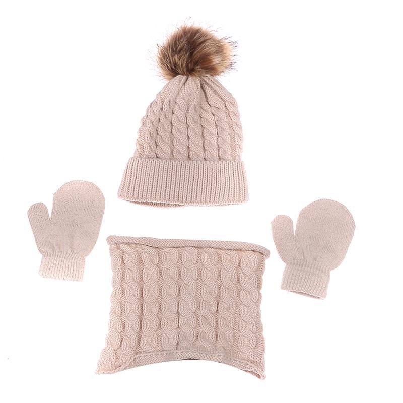 Winter Warm Children's Hat Scarf Gloves Set Fashion Thicken Windproof Kids Beanie Hat Cover Hood Scarf Mittens