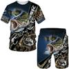 Новинка, мужские и женские футболки/шорты/костюмы с 3D принтом рыбы, камуфляж Harajuku, одежда для рыбалки, охоты, кемпинга, модный комплект спортивной одежды на открытом воздухе