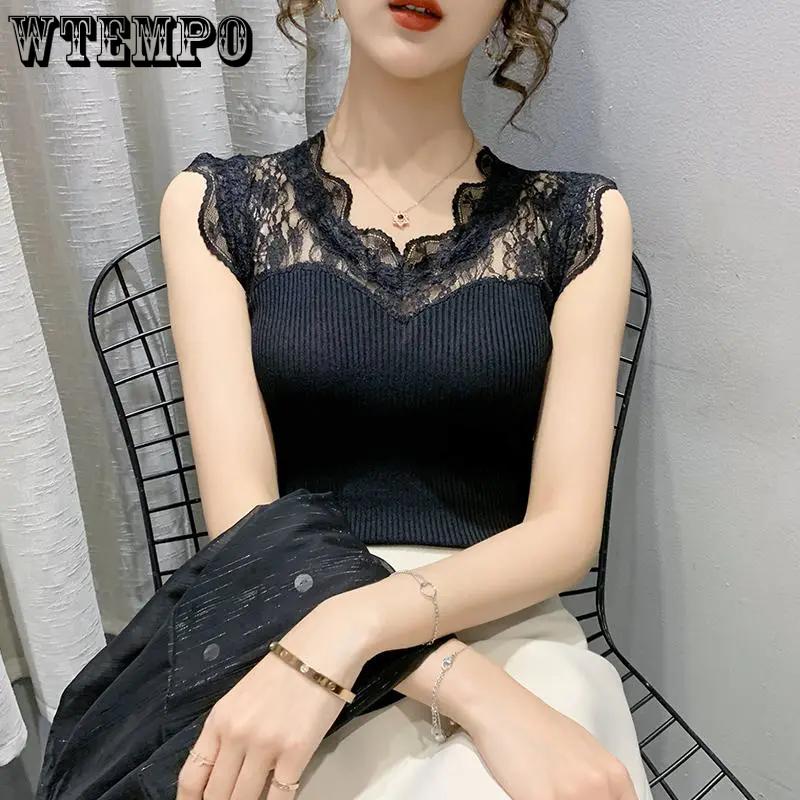 WTEMPO V-образный вырез из ледяного шелка кружевные жилеты-камизолы женские большие размеры тонкие однотонные без рукавов повседневные универсальные трикотажные нижние топы
