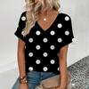2024 Summer Casual T-shirt Solid Color T-shirt Polka Dot 3D Print T-shirt Fashion Women's Short Sleeve T-shirt Women's V-neck