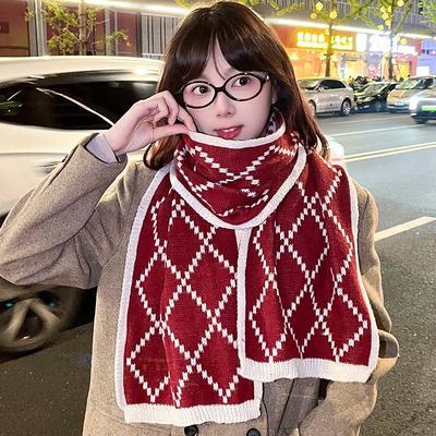 Новый рождественский шарф, зимний женский теплый шарф из кашемира и ангоры красного цвета, высококачественный вязаный шарф с изображением медведя.