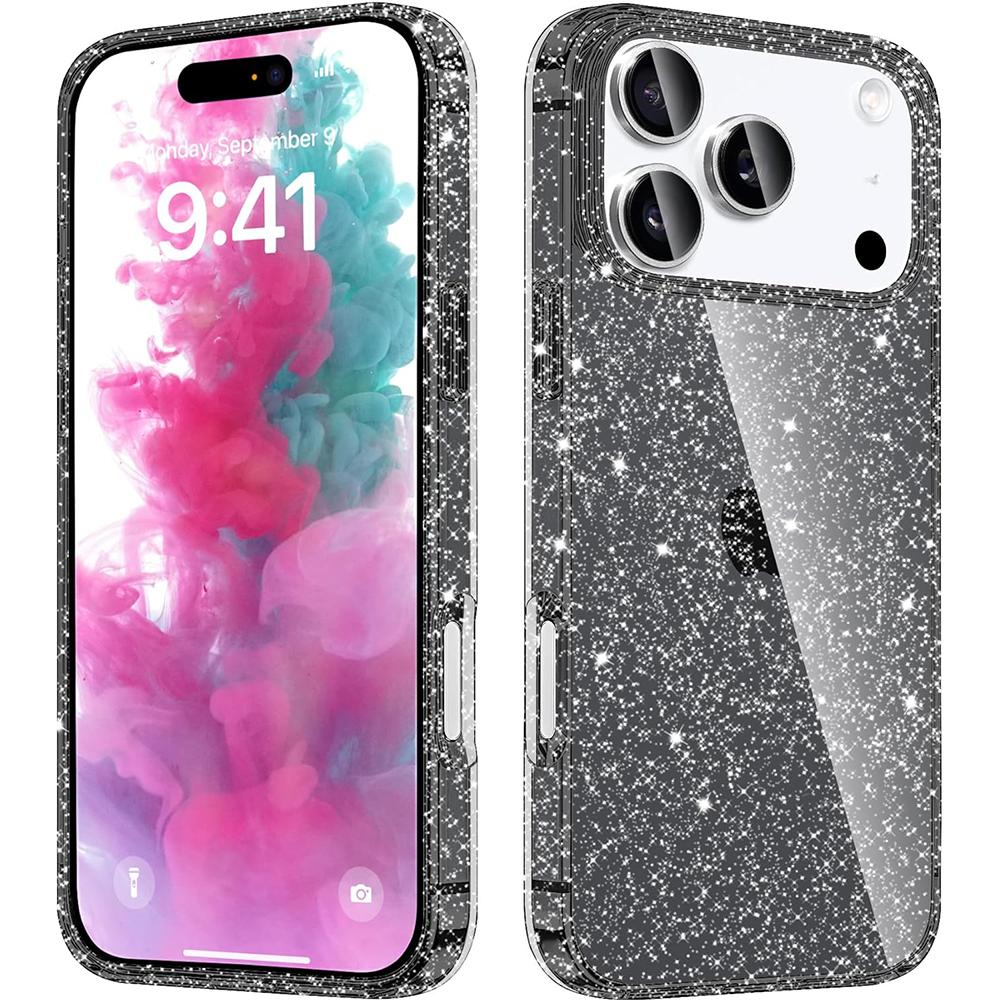 Прозрачный чехол с блестками для iPhone 17 Pro Max Air 16E 16 E 15 Plus 14 13 12 17Pro 11 Золотой Оранжевый Черный Розовый Фиолетовый Милый Женский Девичий Чехол для телефона Аксессуары