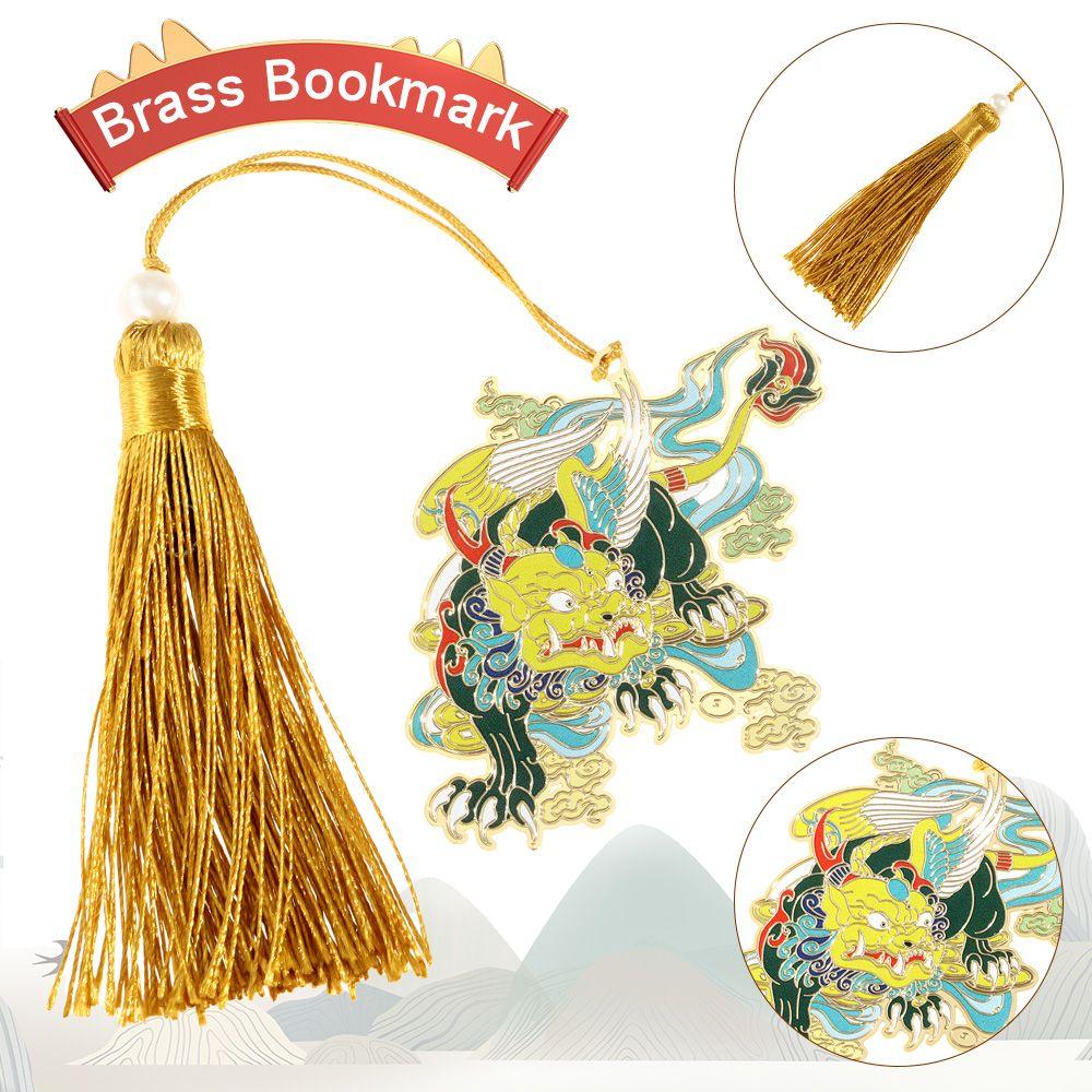 Кулон в китайском стиле Дракон Тигр Ретро Металлическая скрепка для книги Раскрашенная Закладка для пагинации Латунная закладка