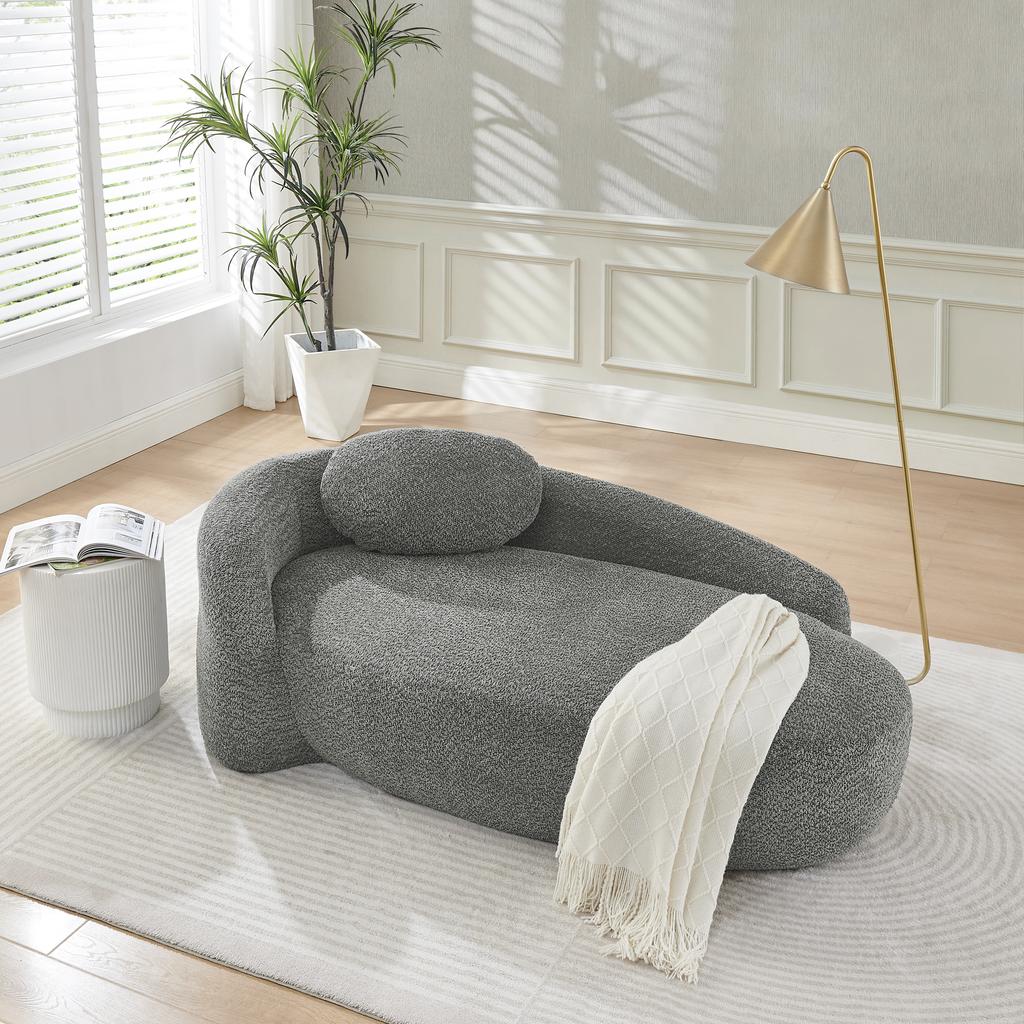 Minimalist Teddy Fleece Sofa with Rounded Design, Soft Upholstered Couch with Cushion, Versatile for Living Room, Bedroom and Studio, Gray