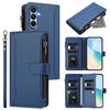 For Samsung Galaxy A15 4G/Galaxy A15 5G Leather Case 9 Card Slots Zipper Wallet Stand Phone Cover with Wrist Strap