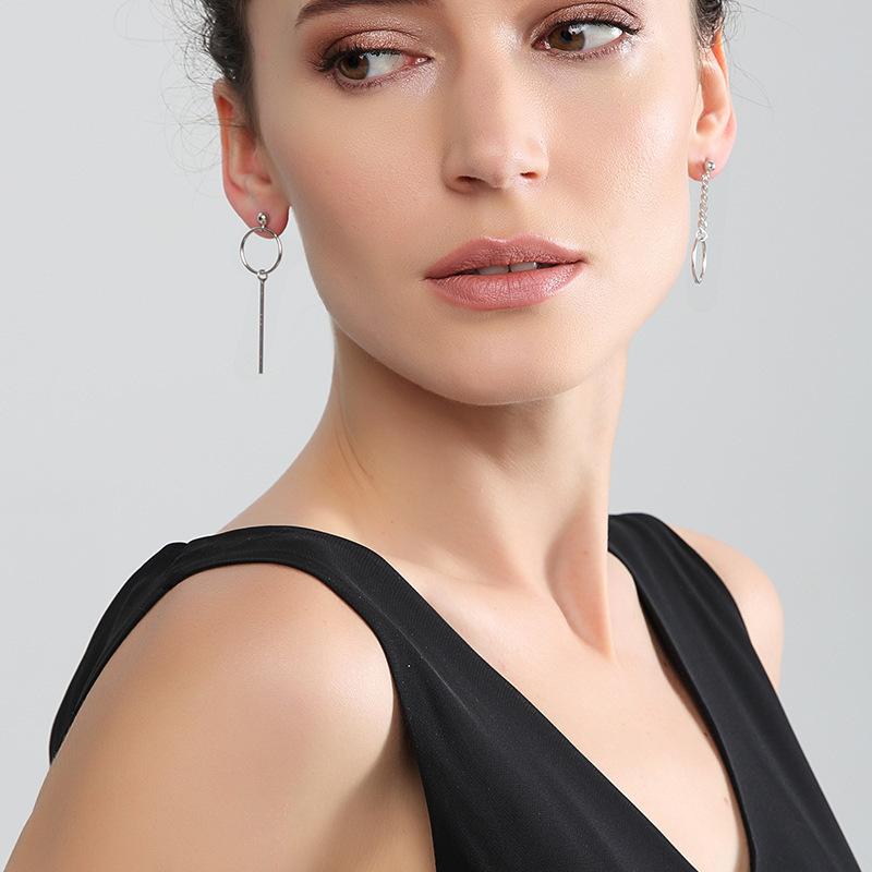 Геометрические круглые серьги-клипсы, простые длинные женские серьги в японском и корейском стиле, украшения для ушей, универсальные длинные асимметричные серьги-гвоздики в полоску для живота