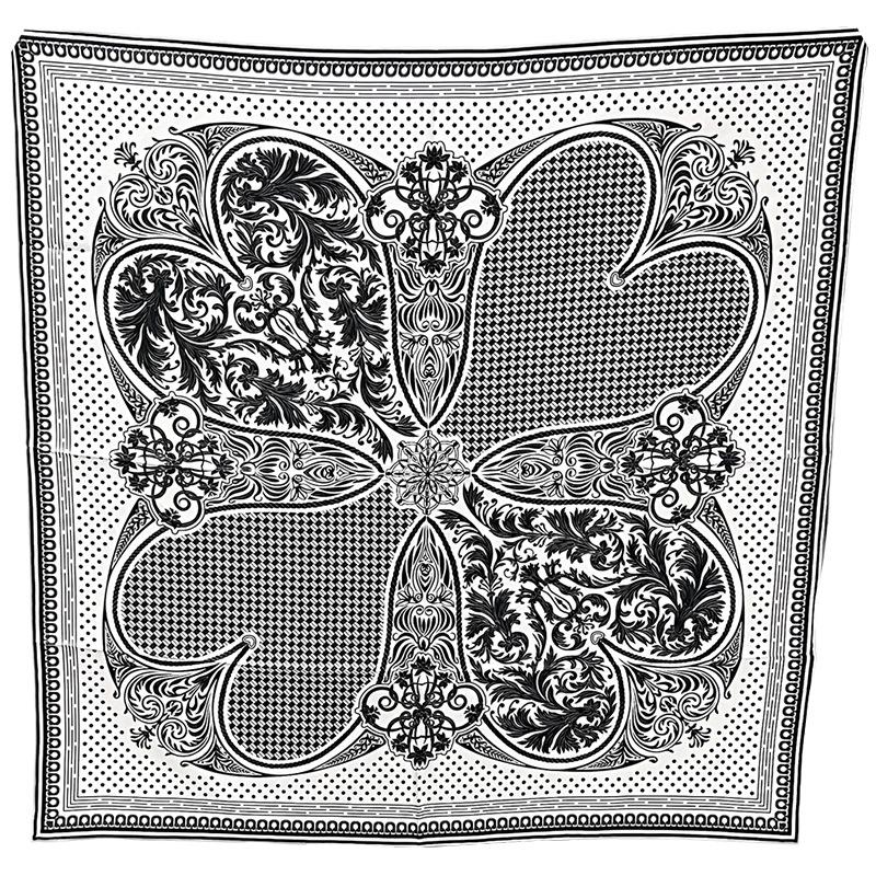 Шелковый твиловый шарф Silk Road в черно-белом французском стиле для весны/лета