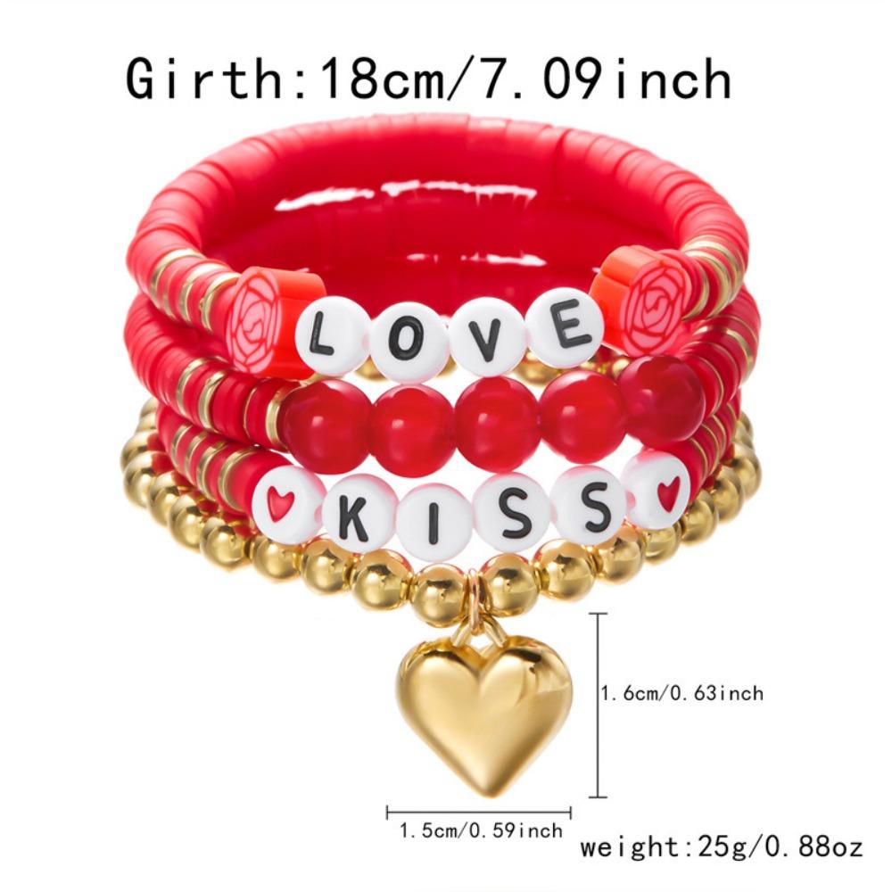 New “LOVE” Pink Heart-shaped Pendant Beaded Elastic Multi-layered Layered Bracelets  for Women Girl Valentine's Day Gift Jewelry