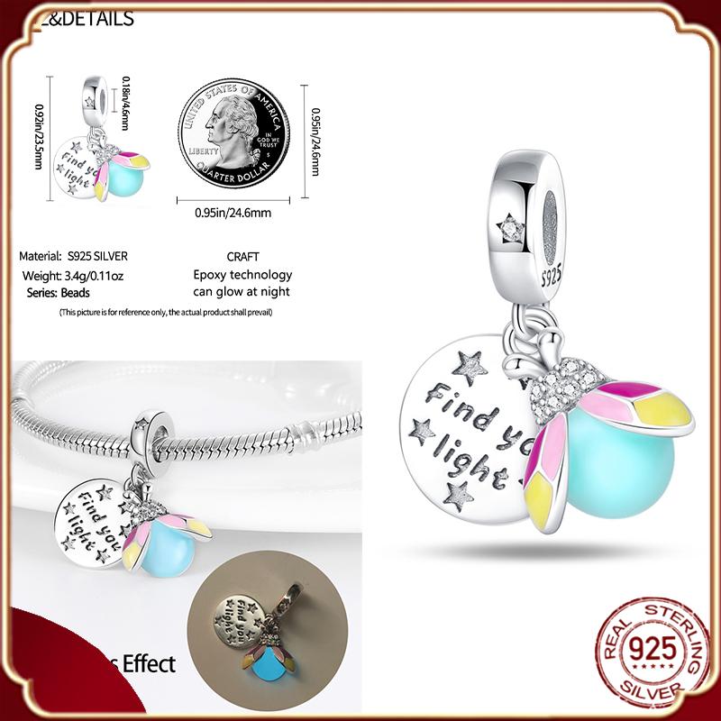 Подвески Plata De Ley S925, серебряный хамелеон, светящийся светлячок, самолет, чемодан, подходит для S925, оригинальные браслеты, кулон, ювелирные изделия своими руками