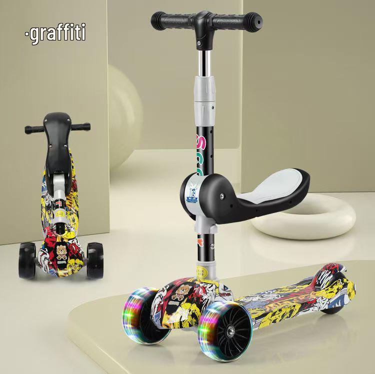 Foldable Children's Scooter with Music & Lights for Ages 3-12
