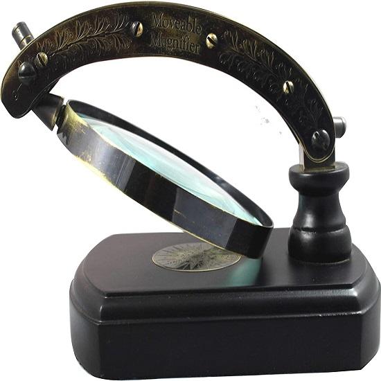 Антикварная настольная лупа Винтажная линза для чтения карт Латунная Складная 22,86 X15,24см Латунь