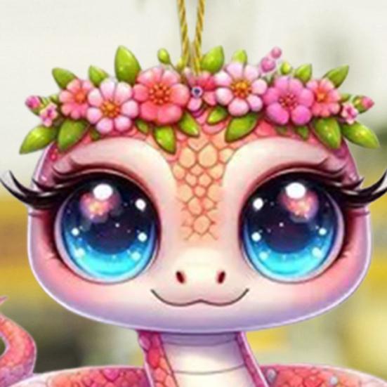 Yousheng Pink Flower Snake Pendant Acrylic Christmas Tree Hanging Car Decoration Funny Snake Lover Xmas Gift for Car Rearview Mirrors Windows Bags