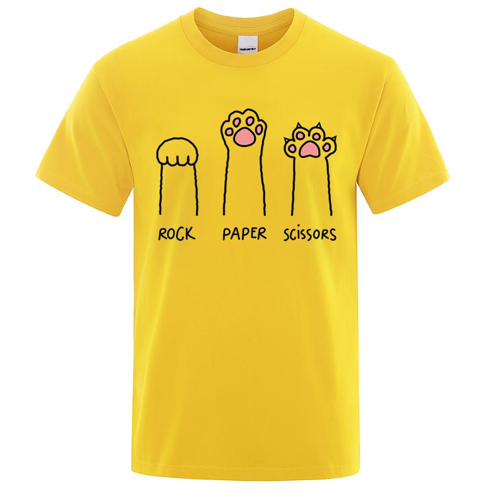 Камень Ножницы Бумага Смешной Принт Кота Одежда Мужская Мода Футболка Оверсайз Повседневные Топы с Круглым Вырезом Летняя Хлопковая Свободная Футболка Пара