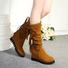 New Inner Water Platform Wedge Heel High Heel Casual Boots Medium Tube Fringed Boots Cotton Boots Large Size Boots