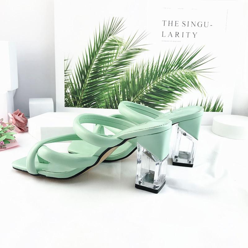 Женские летние шлепанцы на высоком каблуке 8,5 см, туфли-лодочки, прозрачные шлепанцы на блочном каблуке с кристаллами, женские удобные туфли без шнуровки зеленого цвета для вечеринки в стиле фетиш