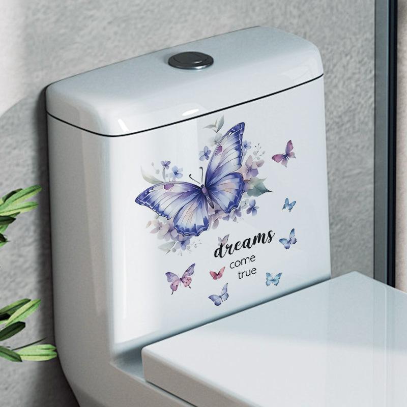 Танец бабочки Водонепроницаемые наклейки Ванная комната Туалет наклейки Самоклеящиеся виниловые настенные художественные наклейки