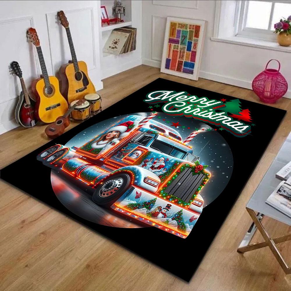 Christmas Truck with Santa Theme Patterned carpet, non slip mat suitable for living room and bedroom sofas