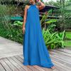 Summer Women Bohemia Sleeveless Solid Color Casual Beach Loose Maxi Dress