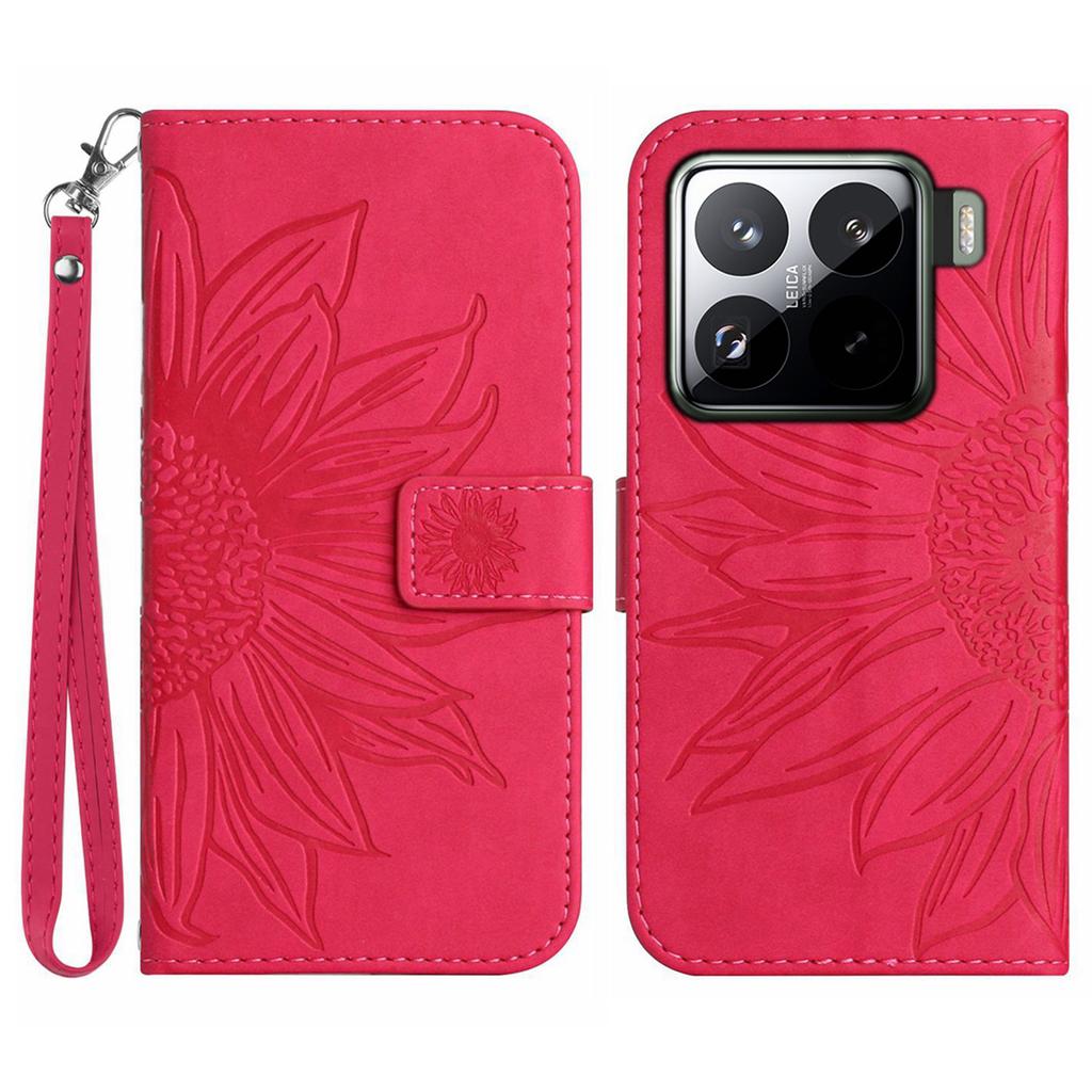 For Xiaomi 15 Pro Case Sunflower Imprint Leather Wallet Phone Cover with Wrist Strap