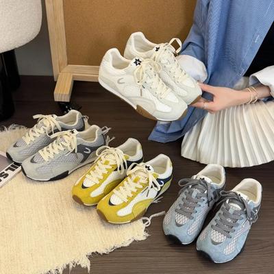 Мода 2025 Новые женские кроссовки из сетки на тонкой подошве Модные Ретро Лаконичные Повседневные Удобные Увеличенные Спортивные Туфли Уличные Кеды