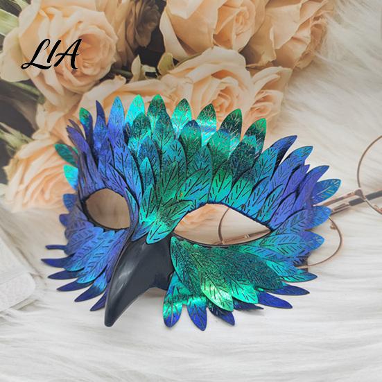 Detailed Costume for Holiday Bird Masquerade Masque, Iridescent Half Face Feather Masque Cosplay Party with 3D Beak Halloween Costume,