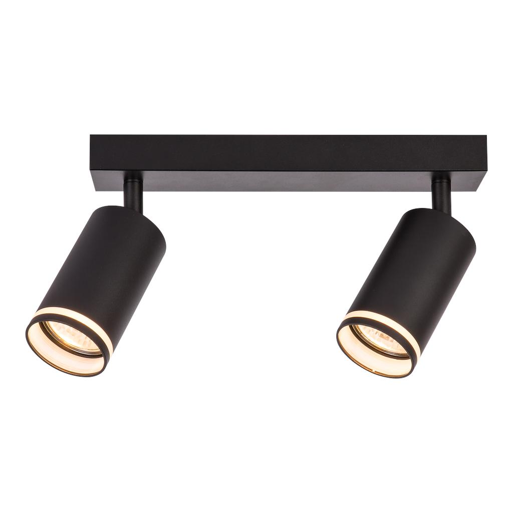 Modern ceiling lamp, black strip, movable spotlights, 2xGU10 10W PIPE Milagro